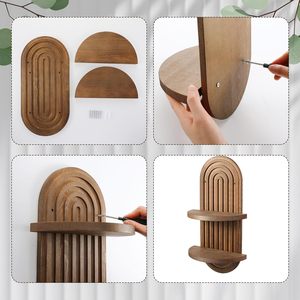 Solid Wood <b>Wall</b> <b>Mounted</b> Oval <b>Shelf</b> 2 Tier Storage Rack For Living Room Decorative Display - Product Image 4