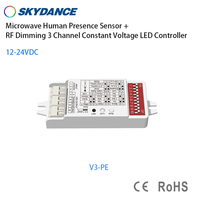 Capteur de présence humaine à micro-ondes Skdyance V3-PE 12-24VDC + Contrôleur LED à tension constante à 3 canaux avec gradation RF