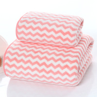 Ensemble de serviettes absorbantes en molleton corail à rayures colorées, tricotées en warp, pour le visage et le bain, idéal pour les salons de coiffure, YVJIN-1, vente en gros