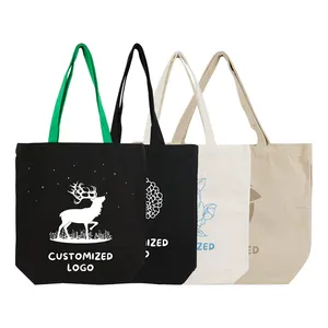 Wholesale Custom Reusable Eco Printed Handle Thick Cotton Canvas Tote Bag Black Canvas Tote Bag