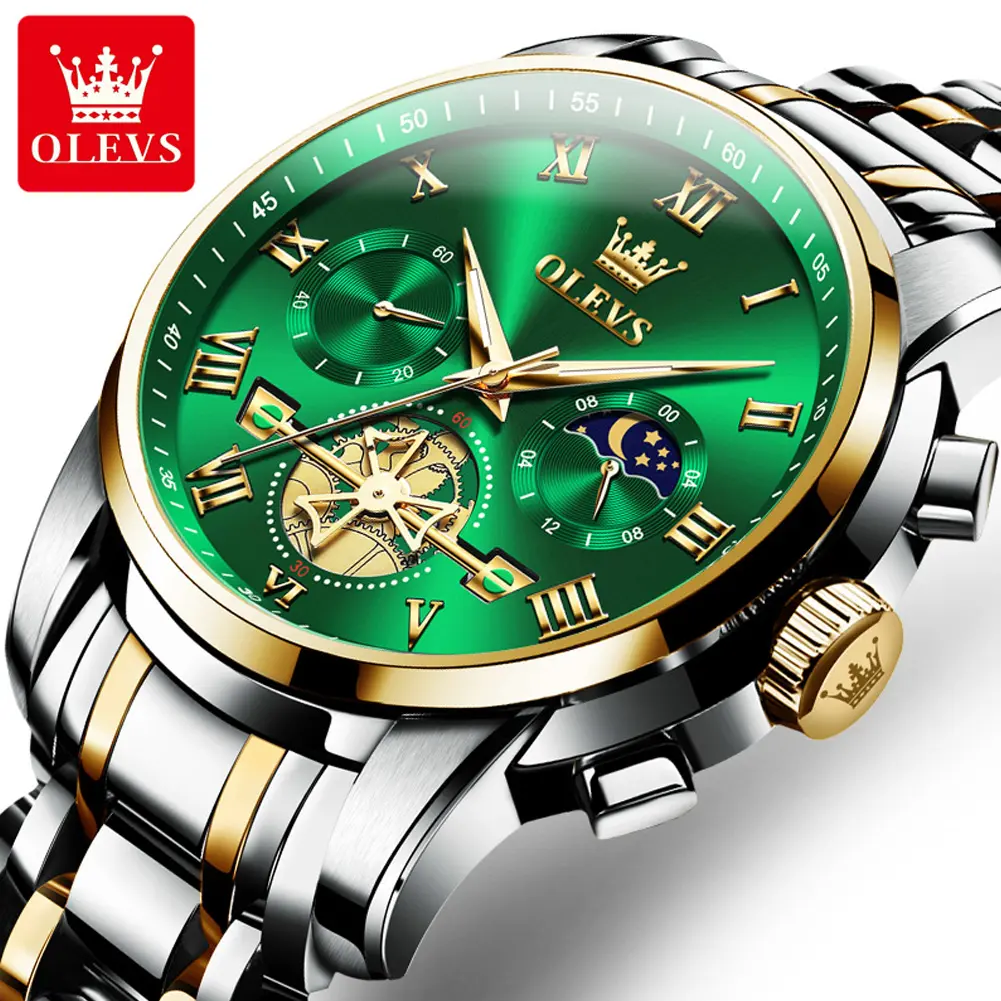 OLEVS 2859 Man Waterproof Quartz Wristwatches Fashion Business Stainless Steel Watch For Men Luxury Brand Multi Time Zone Watch
