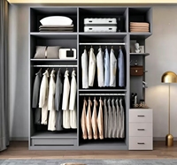 Armoire d'angle en L personnalisée, panneaux de particules mélaminés de qualité ENF, mobilier de chambre moderne et minimaliste, tiroirs multicouches