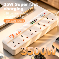 Protector de Sobretensión Portátil de 5 Tomas con Cargador Rápido USB C, Cable de Extensión, Enchufe y Regleta de Corriente AC para Reino Unido