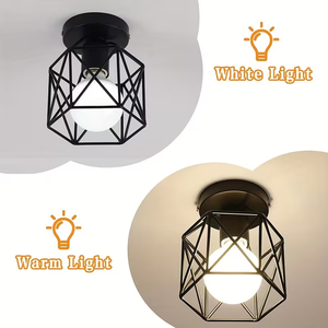 Lámpara de Techo Retro Estilo Loft, Jaula de Hierro, Luz Individual, Marco Geométrico, E26, para Cafetería, <span class=keywords><strong>Bar</strong></span>, Casa de Campo, Dormitorio, Guardarropa - Product Image 5