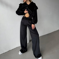 Femmes haut de gamme nouveau Style rétro élégant deux pièces ensemble décontracté coupe ample vêtements quotidiens haut rétro velours à volants solide pour l'automne