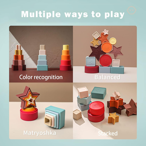 Puzzles empilables <span class=keywords><strong>en</strong></span> silicone avec base <span class=keywords><strong>en</strong></span> <span class=keywords><strong>bois</strong></span> Tasses gigognes souples <span class=keywords><strong>Arc</strong></span>-<span class=keywords><strong>en</strong></span>-<span class=keywords><strong>ciel</strong></span> Montessori Formes Reconnaissance des couleurs pour garçons et filles - Product Image 6