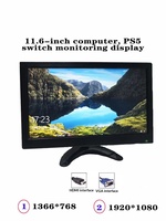 BUBPPOO Moniteur LCD TFT 11,6 pouces avec entrée AV pour BNC VGA 1366x768 Écran couleur HD portable Mini avec haut-parleur intégré