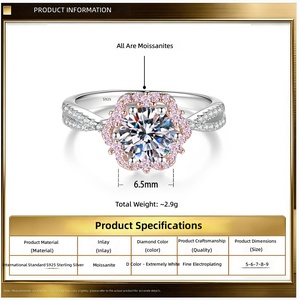 Anel de Flor Colorido em Moissanite com Design de Princesa em Prata S925 para Mulheres, Ajustável, Presente Romântico de Noivado - Product Image 2