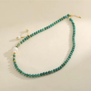 สร้อยสลักลายลูกปัดเทอร์ควอยซ์แท้ชุบทอง18K S925ได้รับการรับรองจาก CMA รูปทรงเรขาคณิตคลาสสิก - Product Image 4