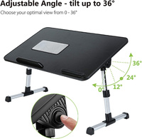 Table pour ordinateur portable en MDF moderne, réglable en hauteur, pliable, bureau de lit portable, support pour ordinateur portable avec ventilateur de refroidissement intelligent