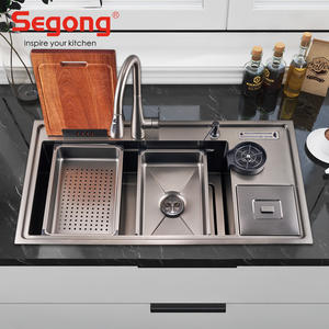 Évier <span class=keywords><strong>de</strong></span> <span class=keywords><strong>cuisine</strong></span> moderne, populaire, fonctionnel, grand, à cuve unique, 100x53cm, fait à la main, avec robinet, distributeur <span class=keywords><strong>de</strong></span> savon, lave-gobelet, poubelle - Product Image 5