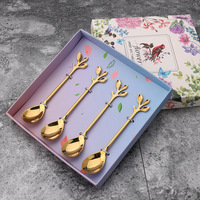 Ensemble cadeau de mariage réutilisable en métal avec petite cuillère, design fleur de cerisier et feuille de rose, finition miroir, fourchette