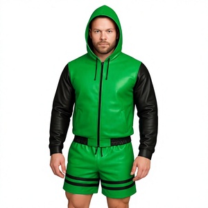 Chaqueta con capucha de cuero verde y negro hecha a mano de la marca Jacket - Product Image 1
