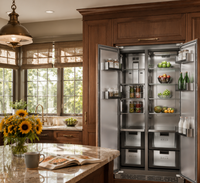 Réfrigérateur encastrable à porte française en acier inoxydable 455L, sans givre, électrique, à refroidissement par air, classe d'efficacité énergétique, faible niveau sonore, US