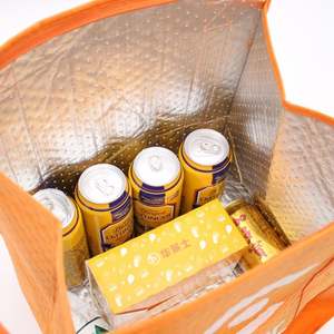 Sacs isothermes réutilisables en non-tissé orange avec fermetures éclair pour la livraison de gâteaux ou de jus, pour garder au frais ou au chaud - Product Image 6