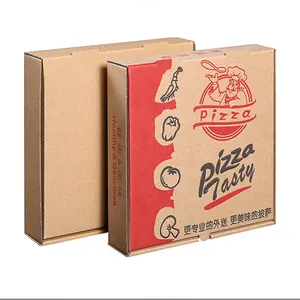 批发定制彩色标志印刷一次性牛皮纸外卖纸板盒7/10/12/33英寸棕色披萨盒