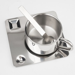 Novedoso <span class=keywords><strong>Juego</strong></span> <span class=keywords><strong>de</strong></span> Tazas <span class=keywords><strong>de</strong></span> Café <span class=keywords><strong>de</strong></span> Acero Inoxidable 304 con Cuchara Mezcladora y Plato, Taza Metálica Reutilizable para Leche y Té - Product Image 3