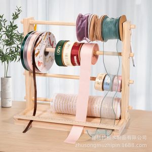 Wooden Ribbon Storage Rack 4 Layers Durable Standing Type For Cake Shop Flower Shop Storage - Product Image 3