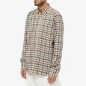 Custom Logo Comfortable 100% Cotton Long Sleeve Casual Men Plaid Flannel Shirt