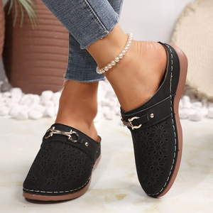 Sandalias QLFashion Gladiator de cuña con plataforma, talla grande, novedad de primavera, huecas, con suela gruesa, hebilla de pedal, estilo Baotou, media sandalia para mujer con amortiguación. - Product Image 6