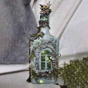 Glowing Wine Bottle Resin Craft With <b>Lighted</b> <b>Window</b> And Moss Decor For Home Garden Decoration - Product Image 3
