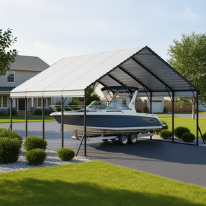 Abri de voiture en métal 20 x 20 pieds, toit en pente, structure en acier galvanisé robuste pour bateaux, camions, abri extérieur - Product Image 2