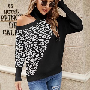Maglione Pullover da Donna alla Moda Autunno Inverno con Stampa Leopardata a Maniche Lunghe, Maglieria con <span class=keywords><strong>Spalle</strong></span> <span class=keywords><strong>Scoperte</strong></span> Sehe Fashion - Product Image 4