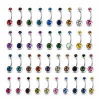 Anneau de nombril en acier inoxydable avec strass colorés, barbell incurvé, bijoux de piercing pour le nombril, forme ronde ou goutte d'eau, vente en gros