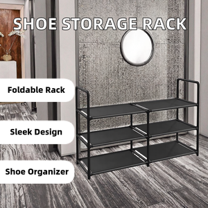 Étagère à chaussures simple, pliable, écologique et durable : Étagère de rangement intérieure multi-niveaux en métal sur pied - Product Image 4