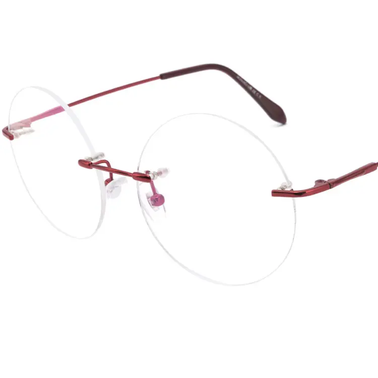 Rimless แว่นตากรอบแว่นตาไม่มีกรอบที่มีสีสันรอบหน่วยความจำโลหะกรอบออปติคอลสแตนเลสที่กำหนดเอง100% การชำระเงิน200ชิ้น