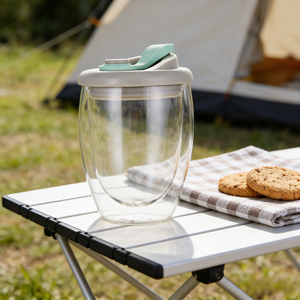 Tazza da Caffè in Vetro Borosilicato a Doppia Parete con Logo Personalizzato, Portatile, Antigoccia, da Viaggio, con Coperchio - Product Image 2