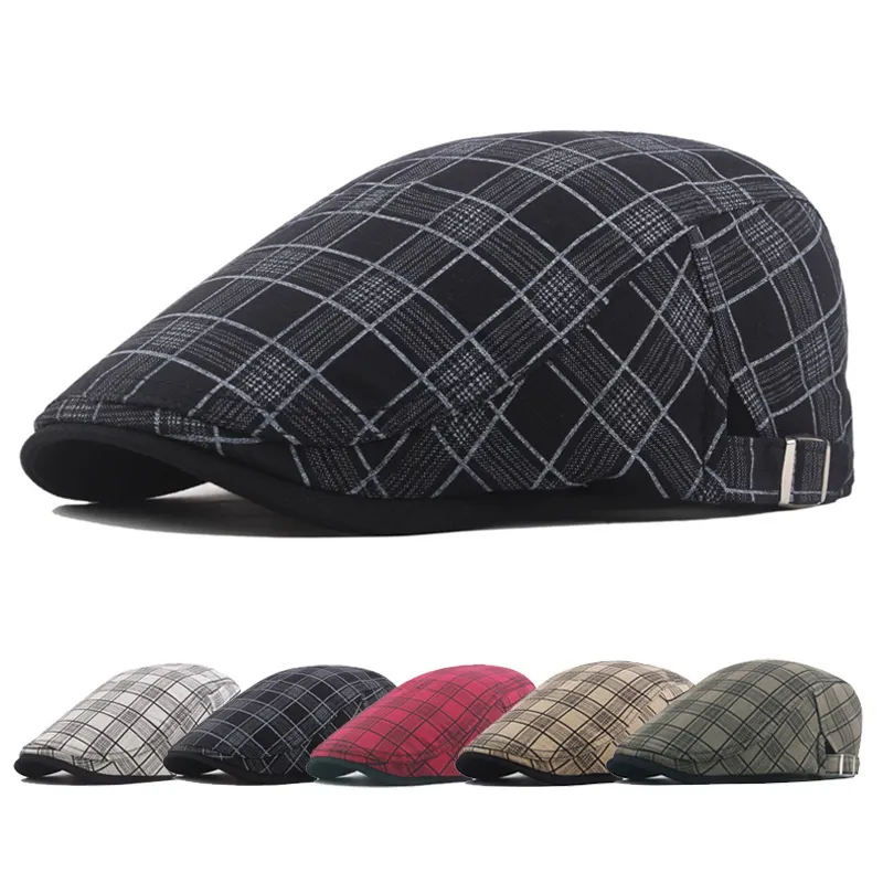 Stripped Custom Male Old men ivy caps Unisex Plush Logo knitting patterns Wool plaid beret hats for men