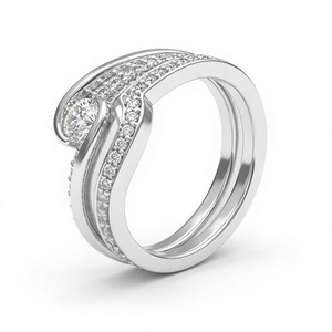 Bague classique en or plaqué 18 carats avec diamants naturels ronds pour femme - Product Image 1