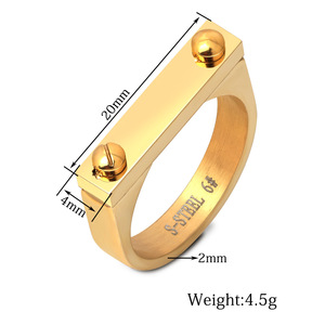 Bague unisexe en acier inoxydable plaqué or 18 carats et titane, 4 mm, à double rivet plat, design géométrique à vis, pour usage quotidien - Product Image 5