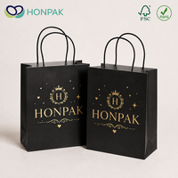 Bolsa de Regalo de Papel Negro de Lujo Personalizada con Asa de Cuerda, Logotipo en Lámina Dorada, Empaque Premium para Joyería y Moda, Marca HONPAK