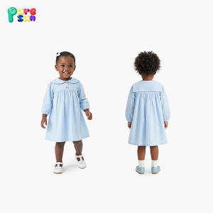 فستان أزرق طويل الأكمام أنيق، فستان ربيعي جميل للفتيات، طقم ملابس عالي الجودة للفتيات - Product Image 1