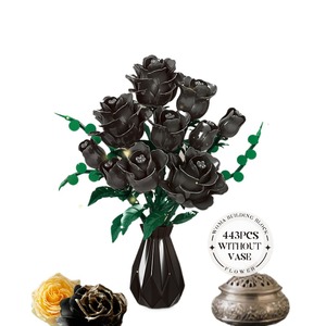 Toys Black Rose Bouquet 403-Piece ABS Plastic Building Blocks Set Luxury <b>Valentine</b> Birthday <b>Gift</b> DIY Creative Model Kit Home - Product Image 1