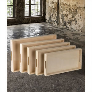 Plateaux de service carrés en bois personnalisables, forme rectangulaire avec poignées découpées pour la cuisine et la salle de bain - Product Image 2