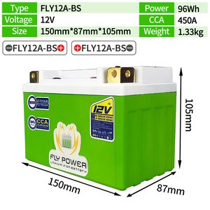 Verkauf FLY12A-BS LiFePO4 Motorrad Start Akku <span class=keywords><strong>12V</strong></span> 8Ah Lithium Batterie Motorrad Für Roller ATVs UTVs - Product Image 6