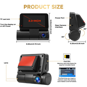 Caméra embarquée Podofo 3 pouces 4K à triple objectif avec GPS intégré, enregistrement en boucle Wi-Fi, vision nocturne, détection de mouvement - Fournisseur mondial en gros - Product Image 5