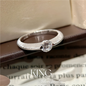 Anillo de Plata de Ley S925 con Baño de Oro y Diamantes Engastados, Anillo de Compromiso Unisex de Moda, Joyería King Silver - Product Image 3