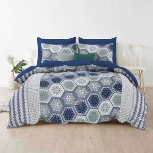 Juego de edredón de algodón con 2 fundas de almohada – Colcha con estampado geométrico azul, juego de ropa de cama suave y ligero para dormitorio - Product Image 4
