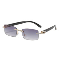 Lunettes de soleil sans monture de style européen et américain UV400 pour femmes, rectangulaires, avec strass et diamants, monture en métal, lunettes de soleil tendance
