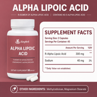 Capsules d'acide alpha-lipoïque R de haute pureté 300 mg, formule pure d'isomère R, sans forme S, testées par un tiers, complément alimentaire