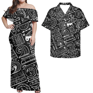 คุณภาพสูงMatchableคู่ฮาวายLuauเสื้อหรือWrap Ruffle<span class=keywords><strong>ชุด</strong></span>ปิดไหล่ยาวBodycon<span class=keywords><strong>ชุด</strong></span>การจับคู่บุรุษAlohaเสื้อ - Product Image 5