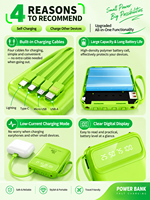 Batterie externe HYTO OEM ODM 10000mAh avec 4 câbles intégrés, affichage LED 5v2a, Powerbank, cadeau d'entreprise, logo personnalisé, chargeur portable