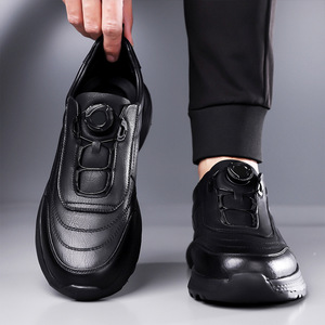 Zapatos de Cuero para Hombre, Punta Redonda, Cierre de Hebilla, Suela Suave, Casuales, Deportivos, para Viajar y Correr, Color Negro - Product Image 3