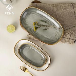 FENN restaurante japonés Vintage plato ovalado de cerámica café <span class=keywords><strong>Brunch</strong></span> platos modernos para servir platos con fruta novela estilo Retro - Product Image 5