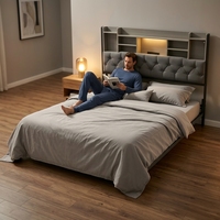 Lit flottant de luxe moderne avec cadre capitonné et tête de lit rembourrée avec rangement, taille King/Queen, plateforme métallique, mobilier de chambre à coucher