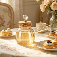 Théière en verre borosilicate ambré compatible induction avec poignée latérale, bouilloire à eau côtelée pour thé en vrac